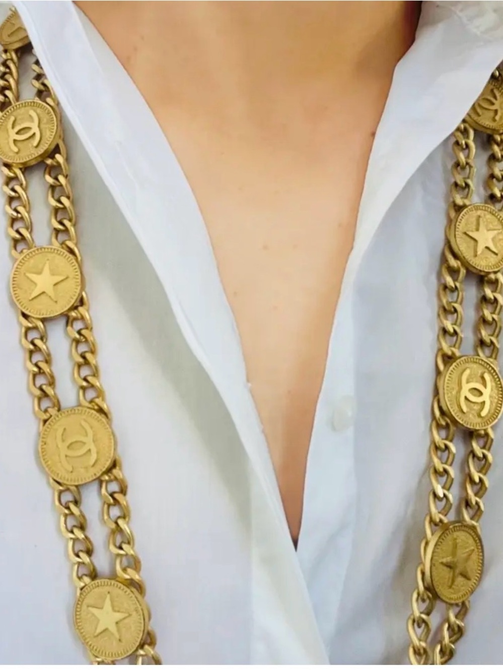 CHANEL Gold-Tone Coin Medallion Layered Necklace